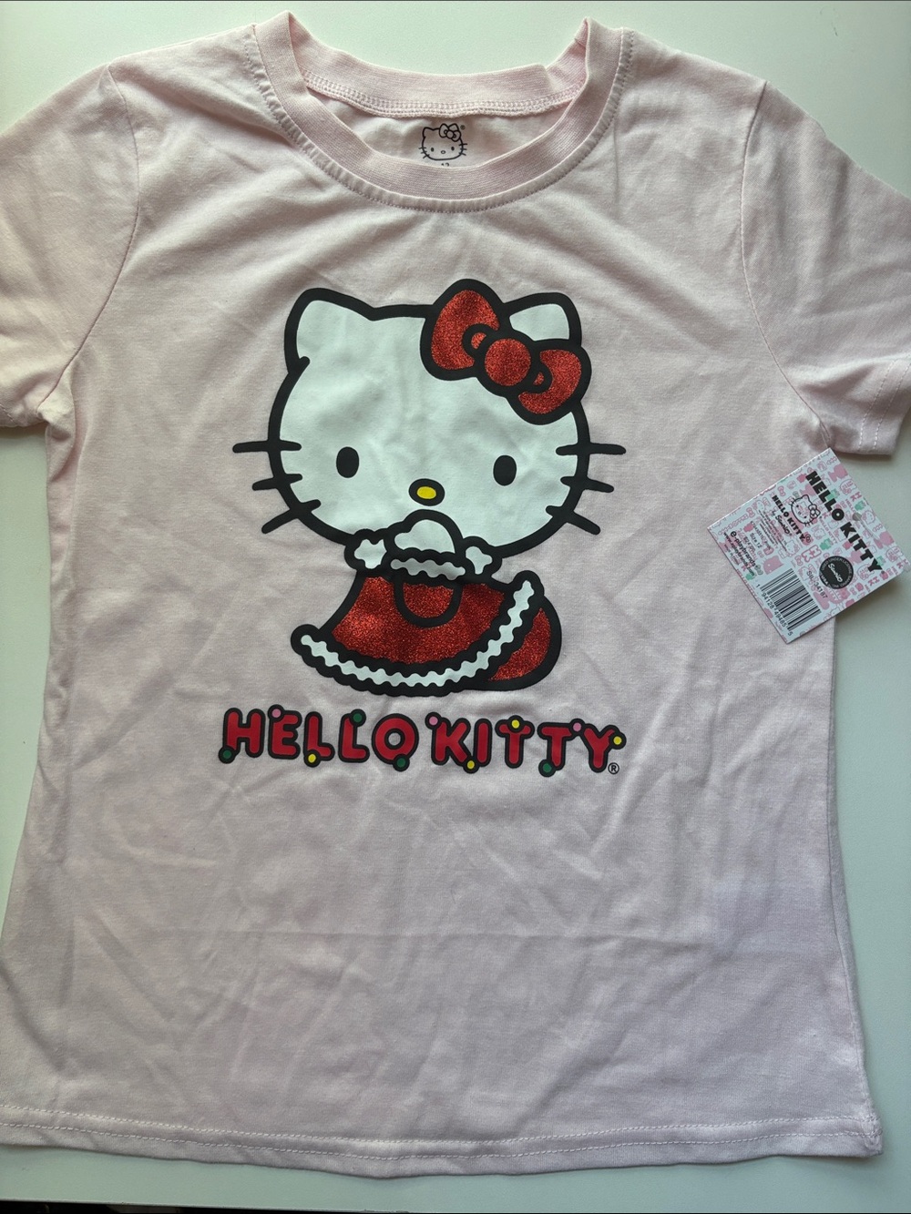 Hello Kitty Light Pink Tee with Red Glitter Bow